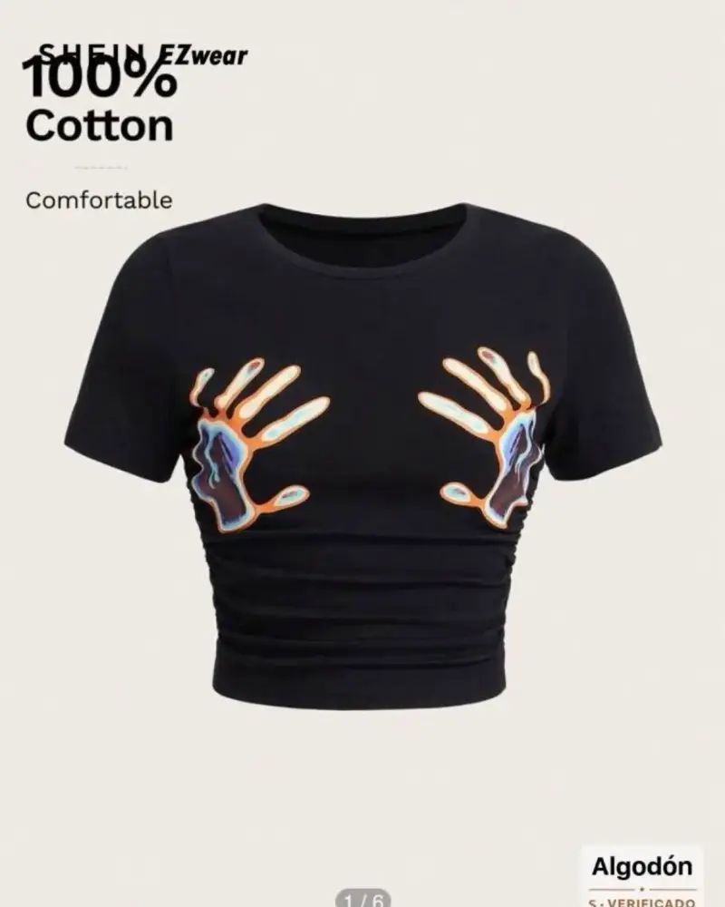 Polera negra con diseño de manos Shein