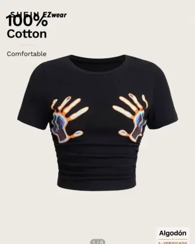 Polera negra con diseño de manos Shein - miniatura 1