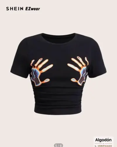 Polera negra con diseño de manos Shein - miniatura 5