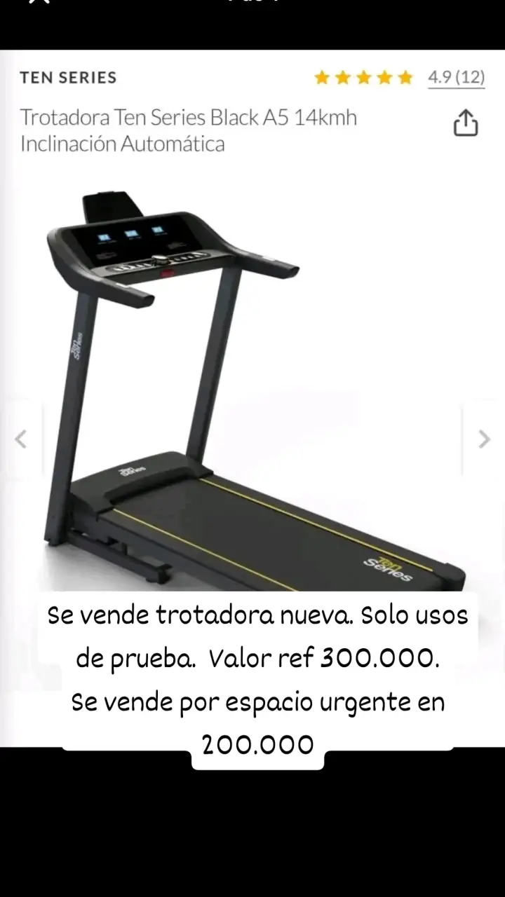 Trotadora Ten Series Black A5 con inclinación automática