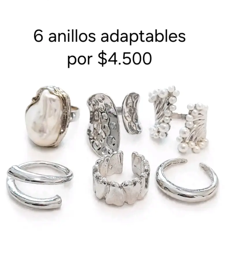 Set de 6 anillos ajustables y n°8 de fantasía - 1