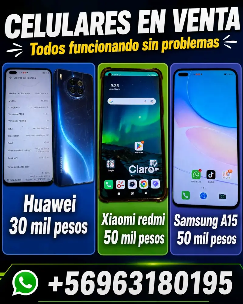 Celulares Huawei, Xiaomi y Samsung en venta