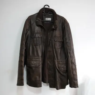 Chaqueta de cuero marrón para hombre - miniatura 1