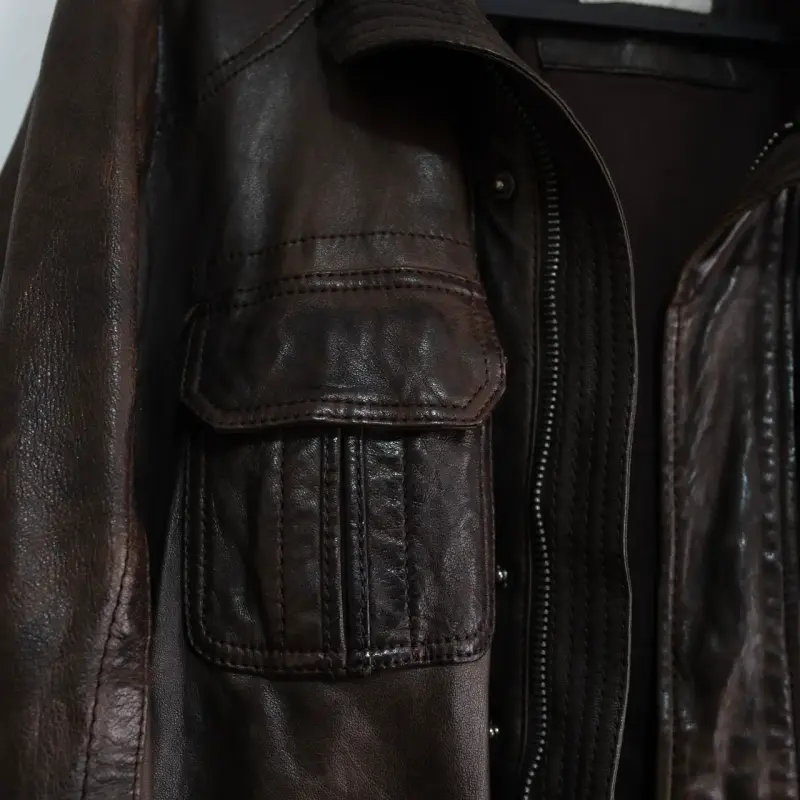 Chaqueta de cuero marrón para hombre - 2