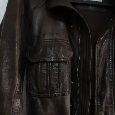 Chaqueta de cuero marrón para hombre - miniatura 2