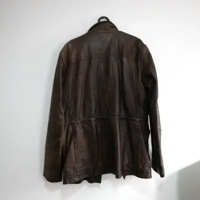 Chaqueta de cuero marrón para hombre - miniatura 4