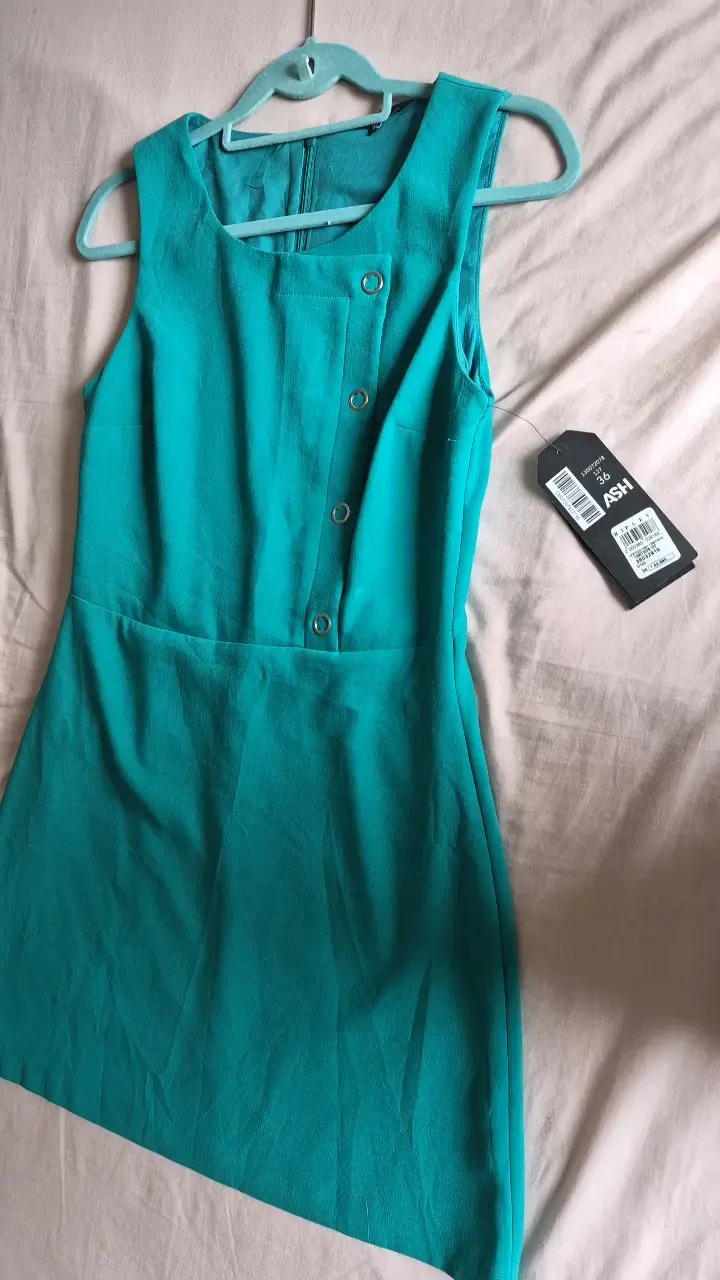Vestido turquesa sin mangas con botones - 2