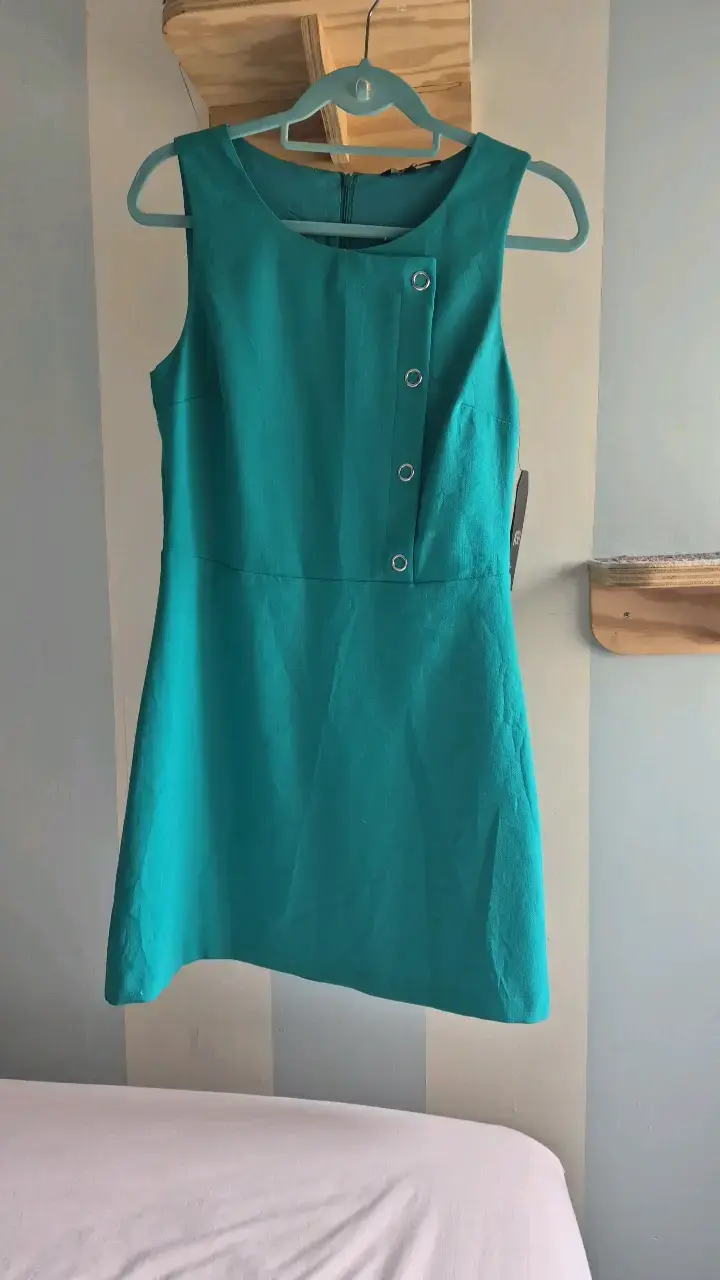 Vestido turquesa sin mangas con botones - 3