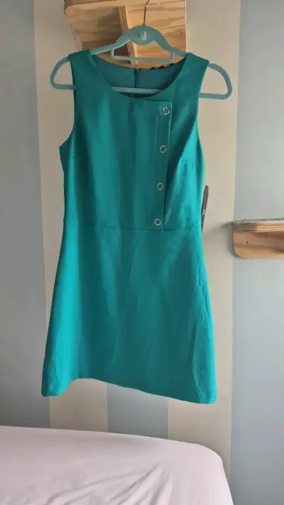 Vestido turquesa sin mangas con botones - miniatura 3