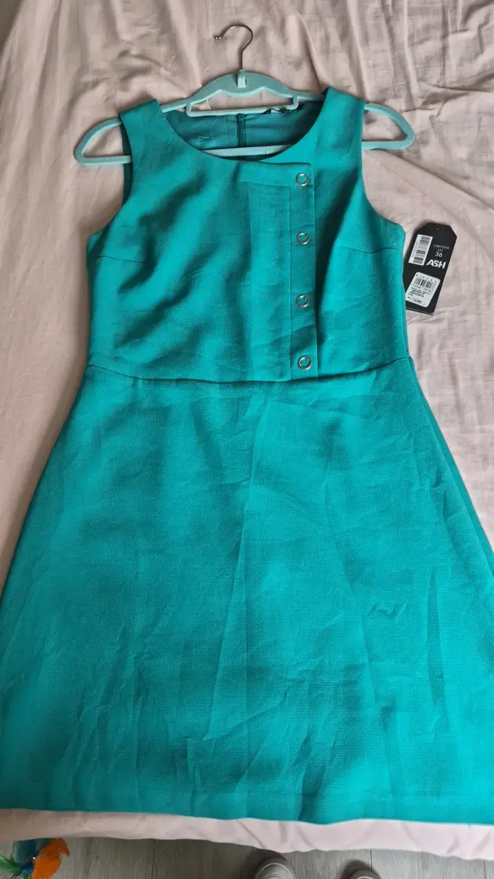 Vestido turquesa sin mangas con botones - 4