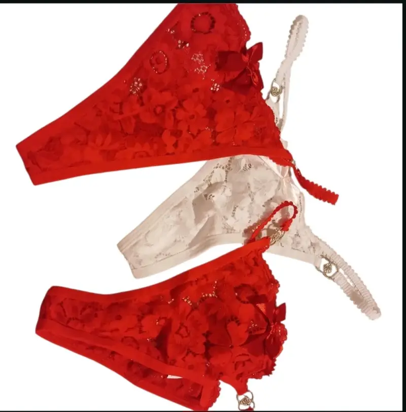 Conjunto de tangas de encaje rojo y blanco