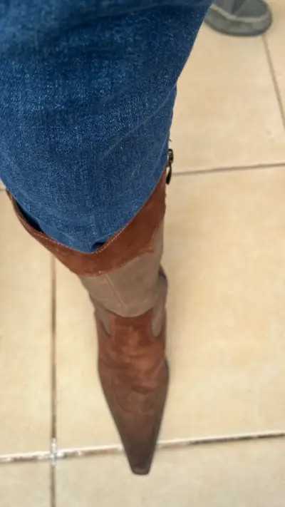 Botas vaqueras de cuero marrón para mujer - miniatura 2