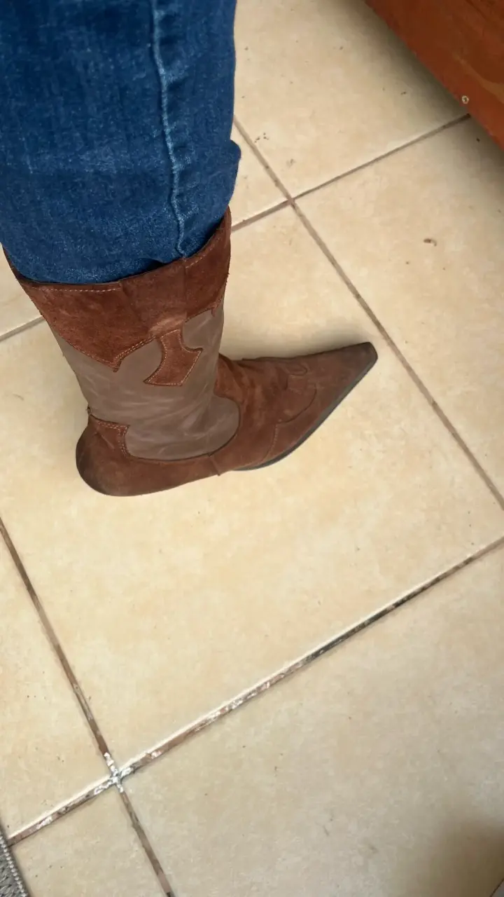 Botas vaqueras de cuero marrón para mujer - 3