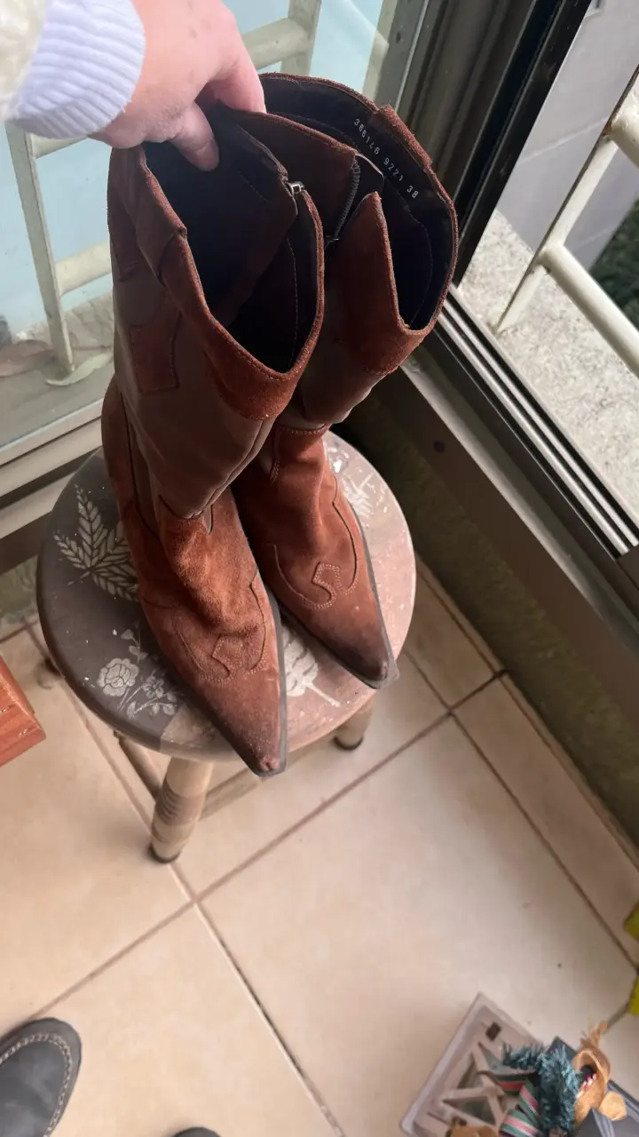 Botas vaqueras de cuero marrón para mujer - 4