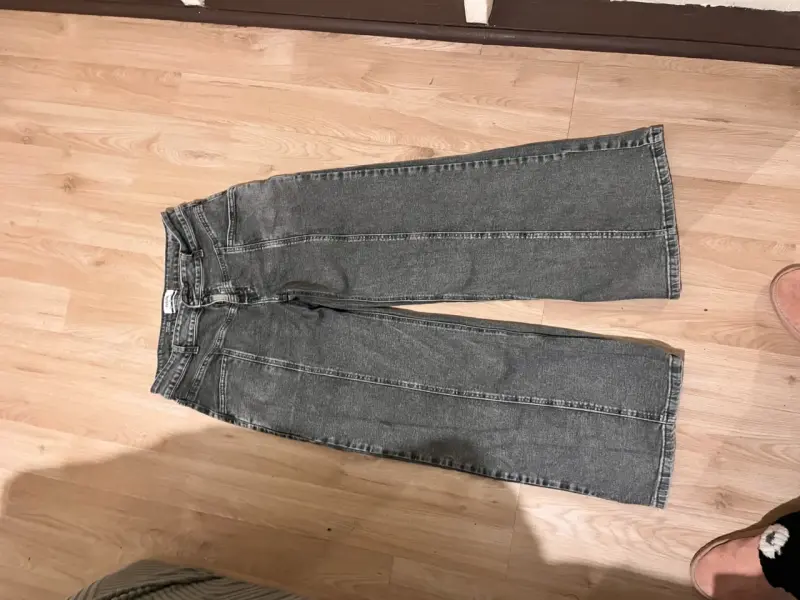 Jeans anchos gris para mujer talla 38 elasticados - 1