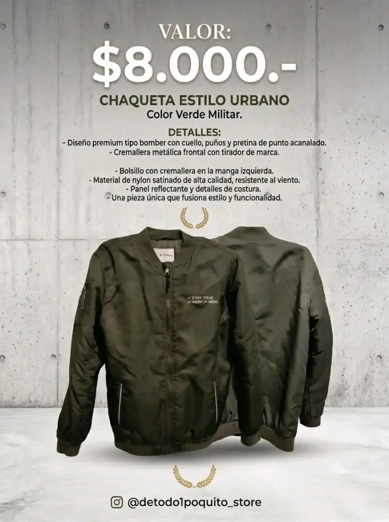 Chaqueta estilo urbano verde militar talla 14