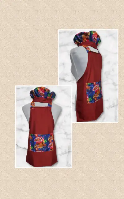 Delantal de cocina con gorro estampado infantil - miniatura 1