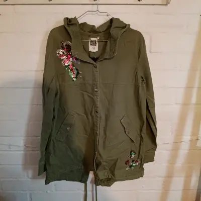 Parka verde con lentejuelas y capucha - miniatura 1
