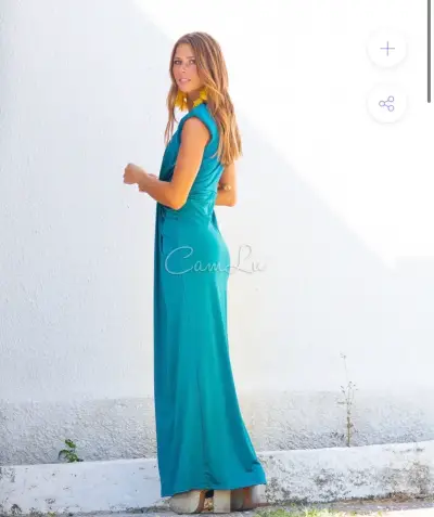 Vestido largo turquesa con escote profundo - miniatura 2