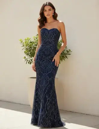 Vestido de noche largo azul con diseño elegante - miniatura 1
