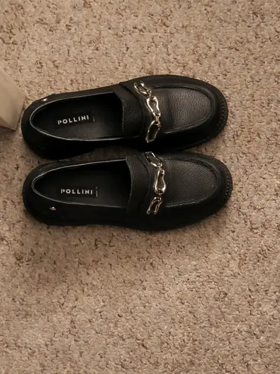 Mocasines de cuero negro con cadena Pollini - miniatura 1