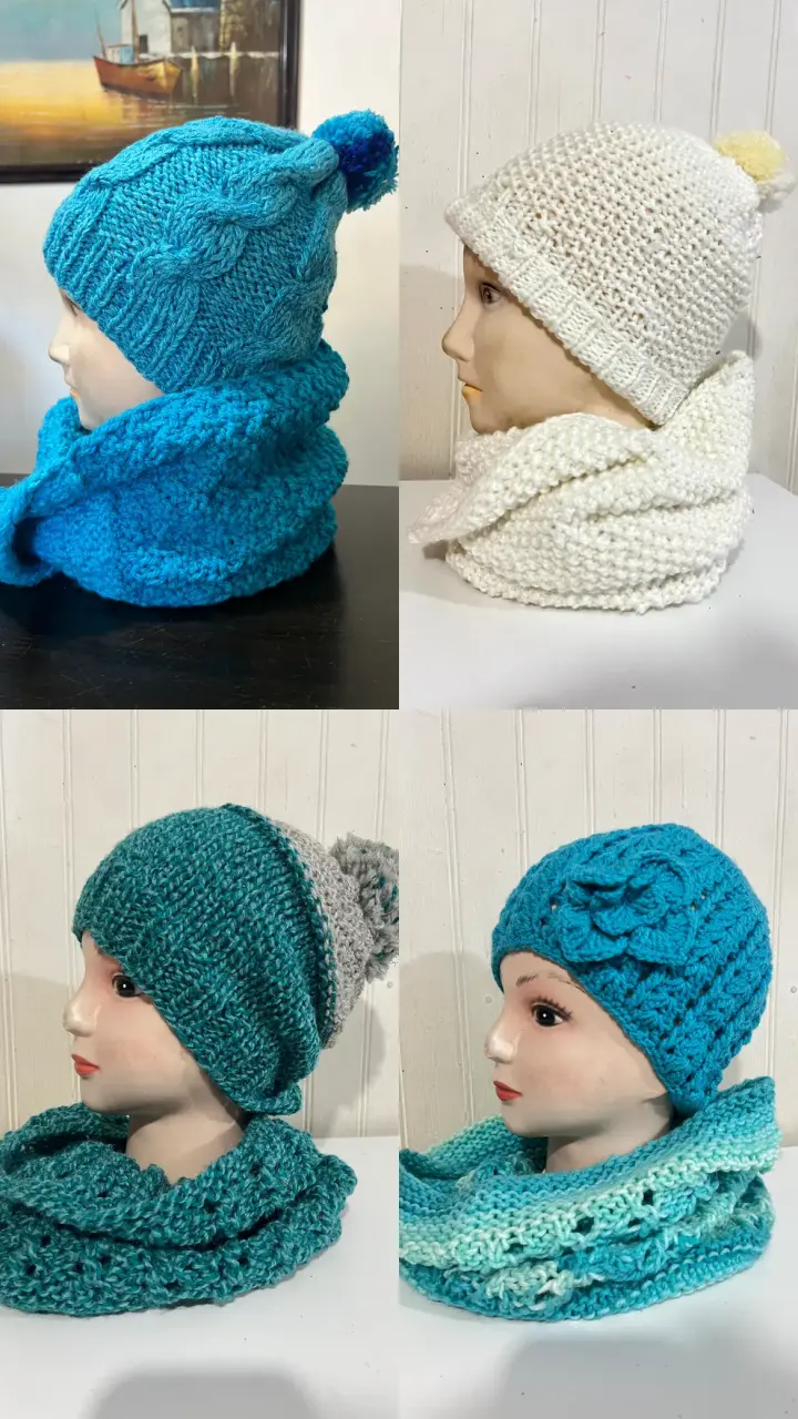 Set de gorros y bufandas tejidos a mano en varios colores - 2