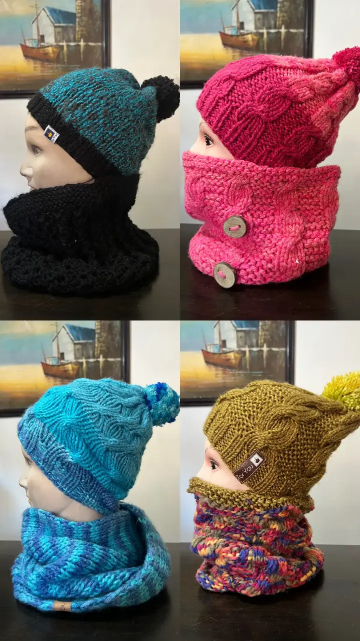 Set de gorros y bufandas tejidos a mano en varios colores - 3