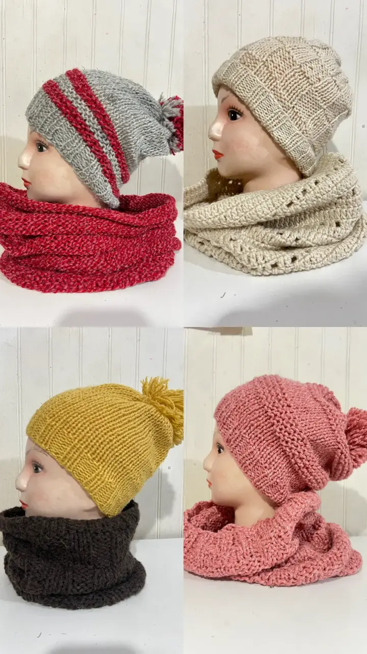 Set de gorros y bufandas tejidos a mano en varios colores - 4