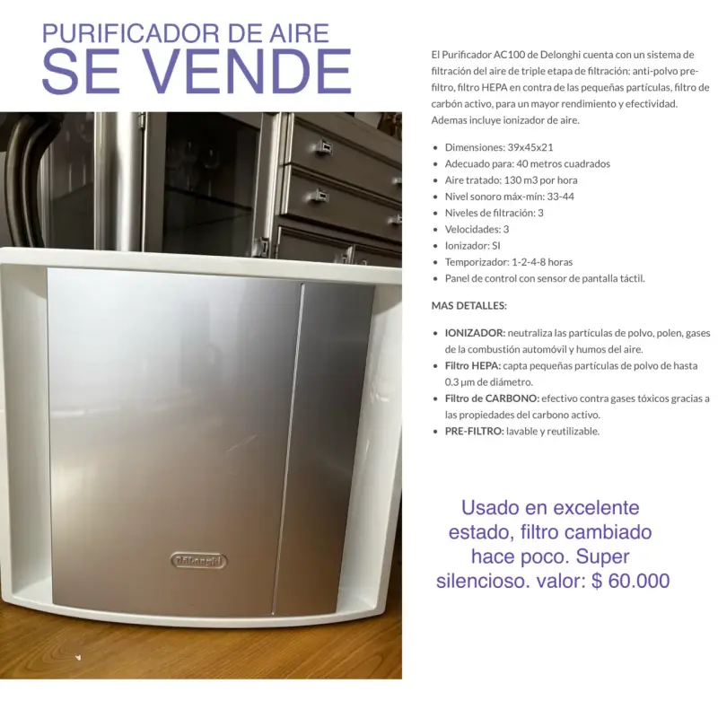 Purificador de Aire DeLonghi AC100 con Filtro HEPA - 4