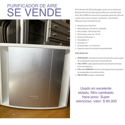Purificador de Aire DeLonghi AC100 con Filtro HEPA - miniatura 4