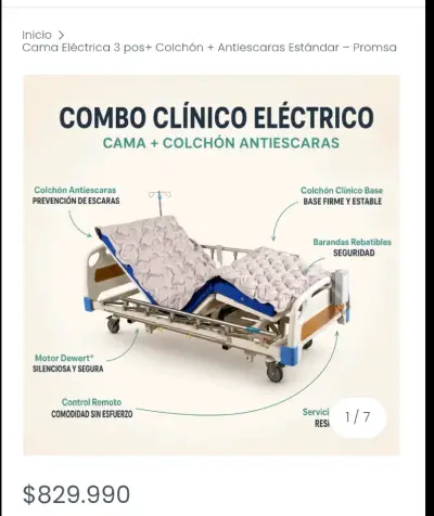 Cama clínica eléctrica con colchón antiescaras - miniatura 1
