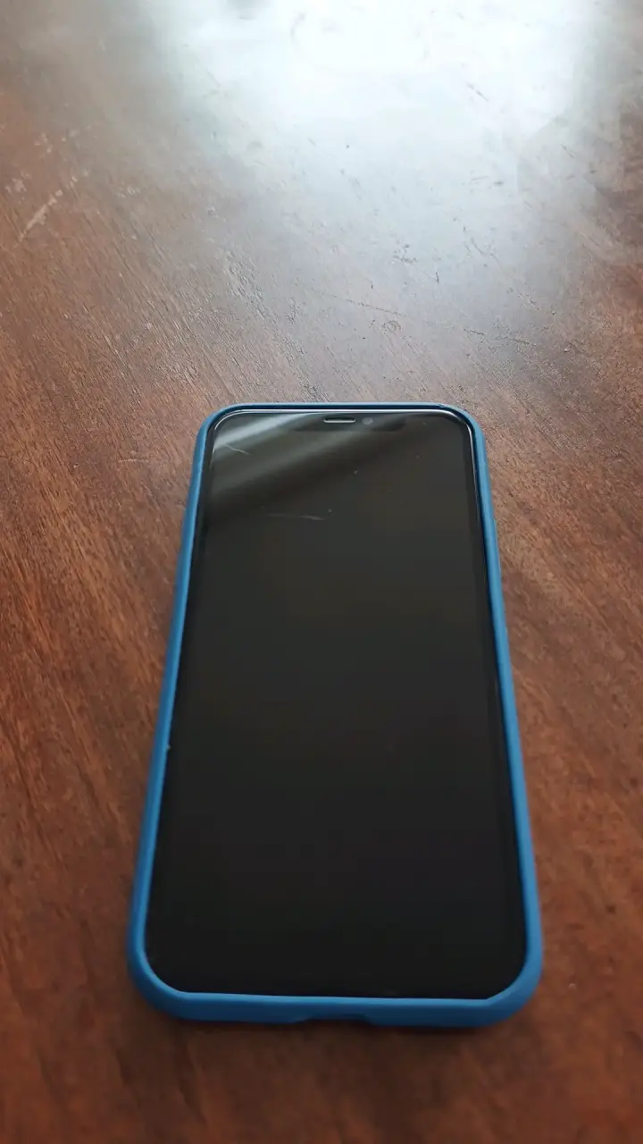 iPhone 11 Pro con funda azul - 1
