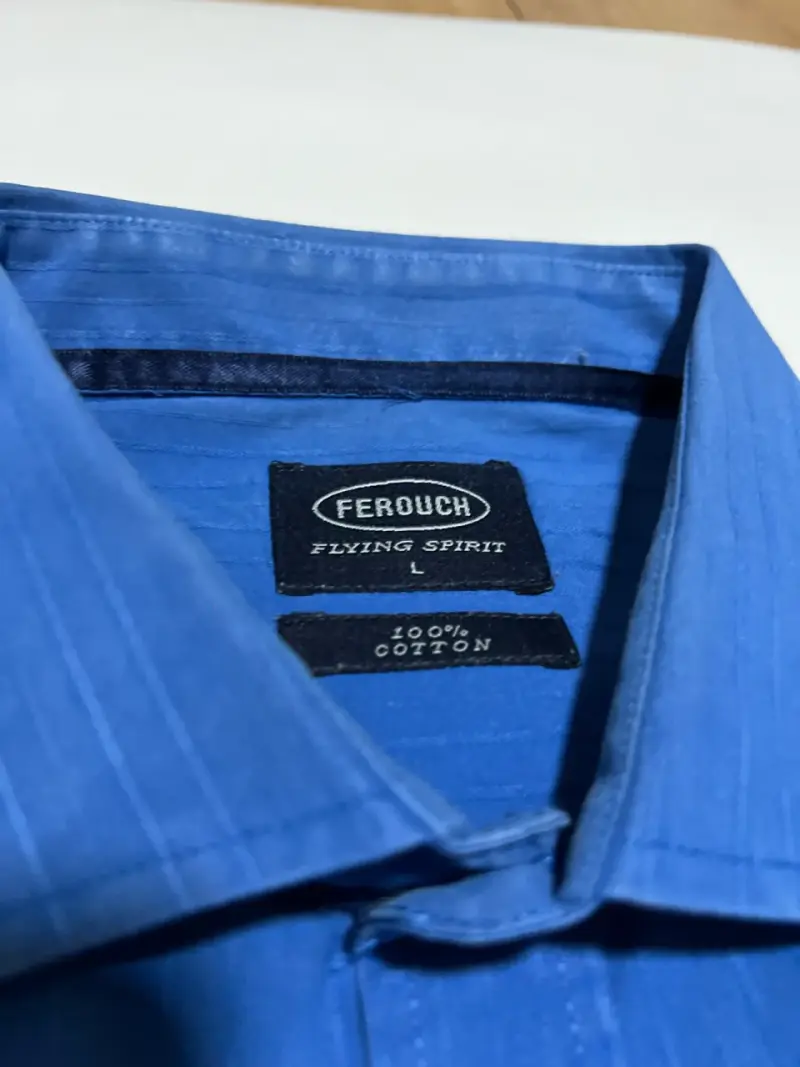 Camisa azul de algodón Ferouch para hombre - 3