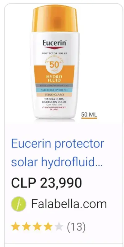 Protector Solar Eucerin Hydro Fluid FPS 50+ Tono Claro - miniatura 2