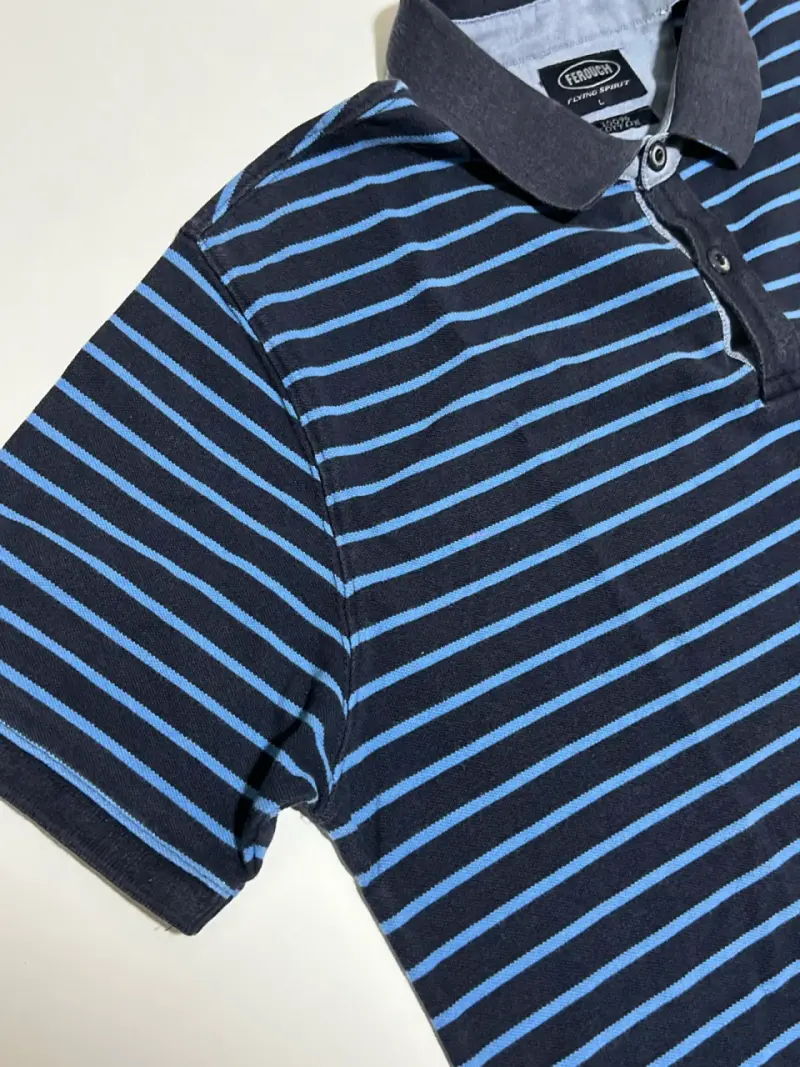 Polera Polo Rayada Azul Ferouch Talla L - 6