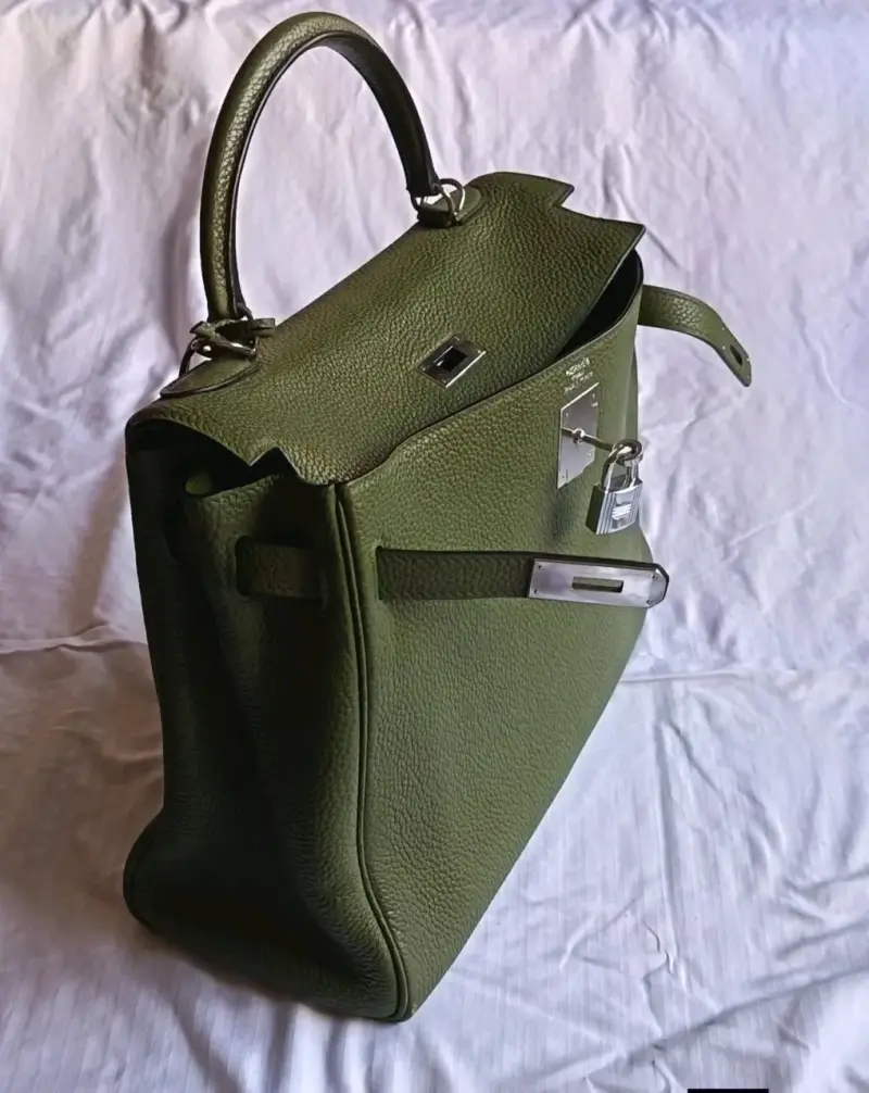 Bolso de cuero verde Hermès con cerradura - 5