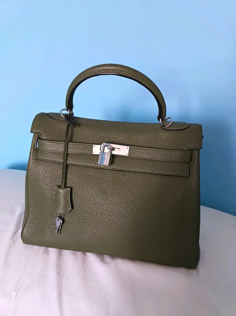 Bolso de cuero verde Hermès con cerradura - 6