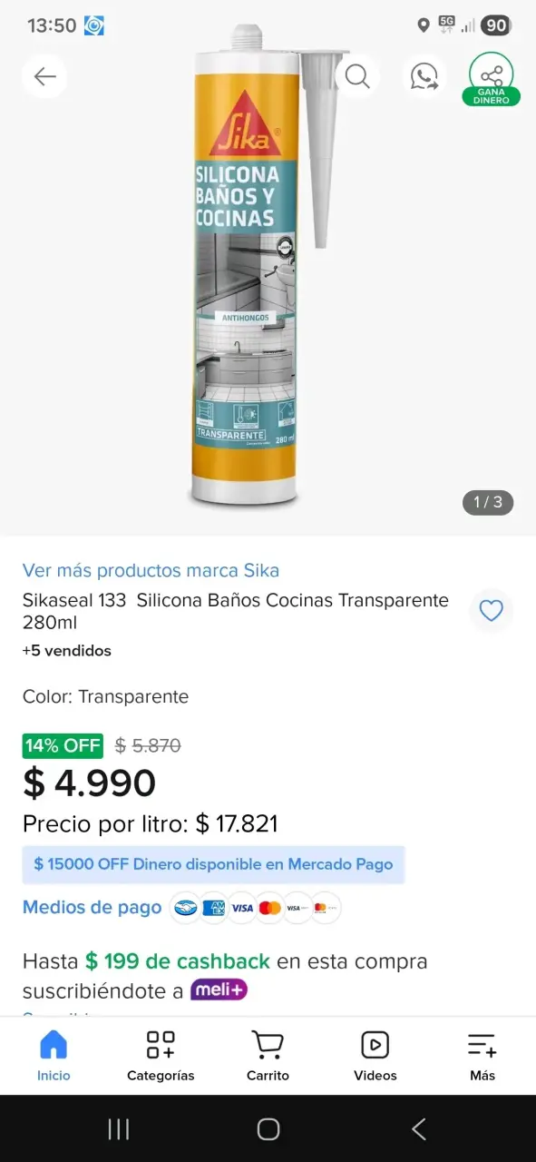Silicona SikaSeal 133 Transparente 280ml - 1