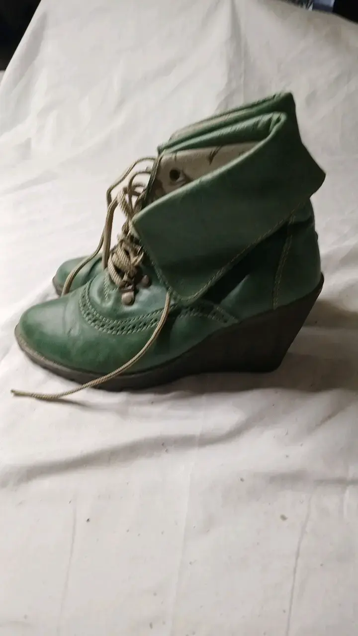 Botines verdes de cuero con taco para mujer - 2