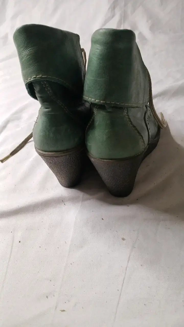 Botines verdes de cuero con taco para mujer - 3