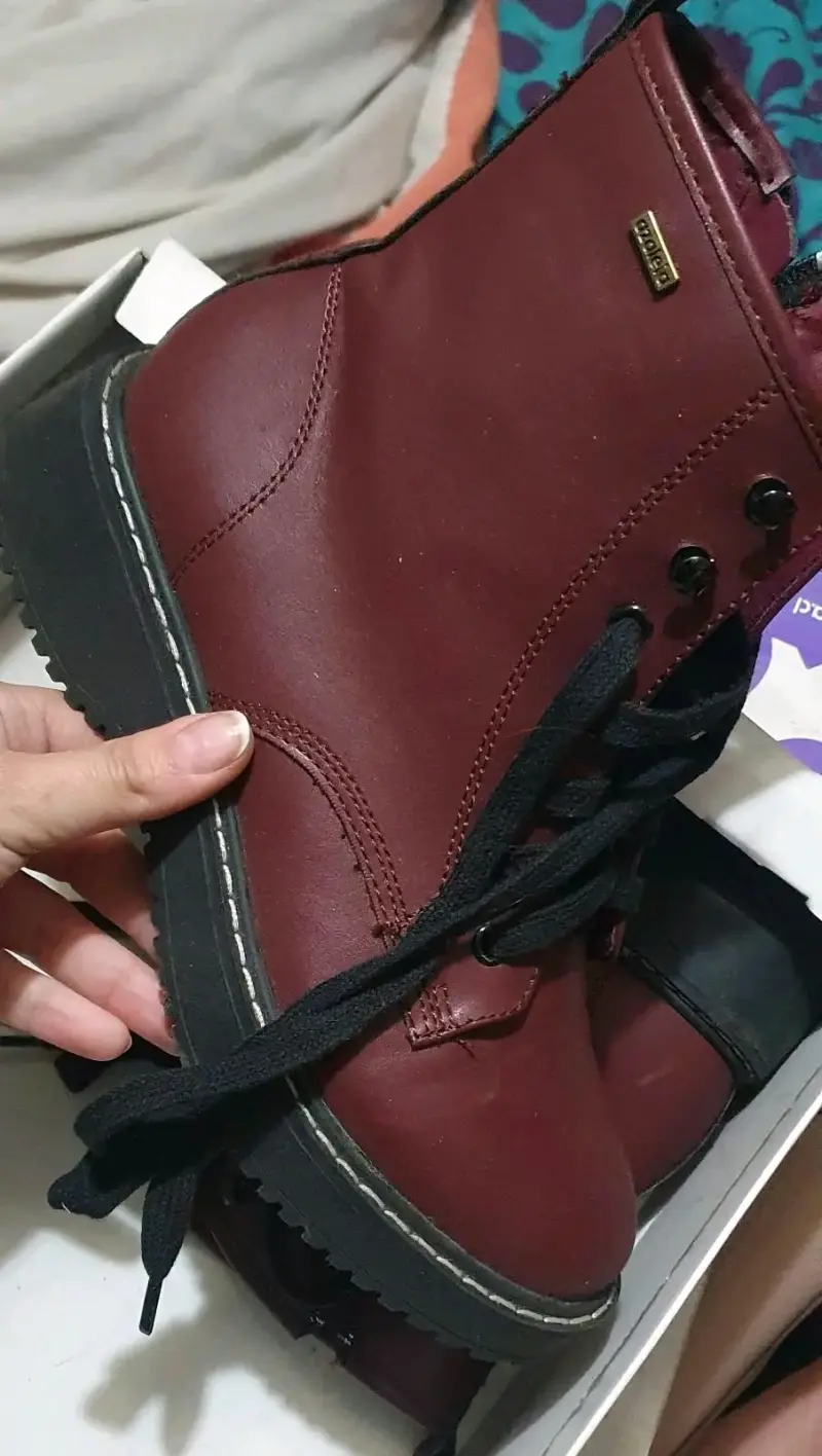 Botines de cuero burdeos con cordones - 2