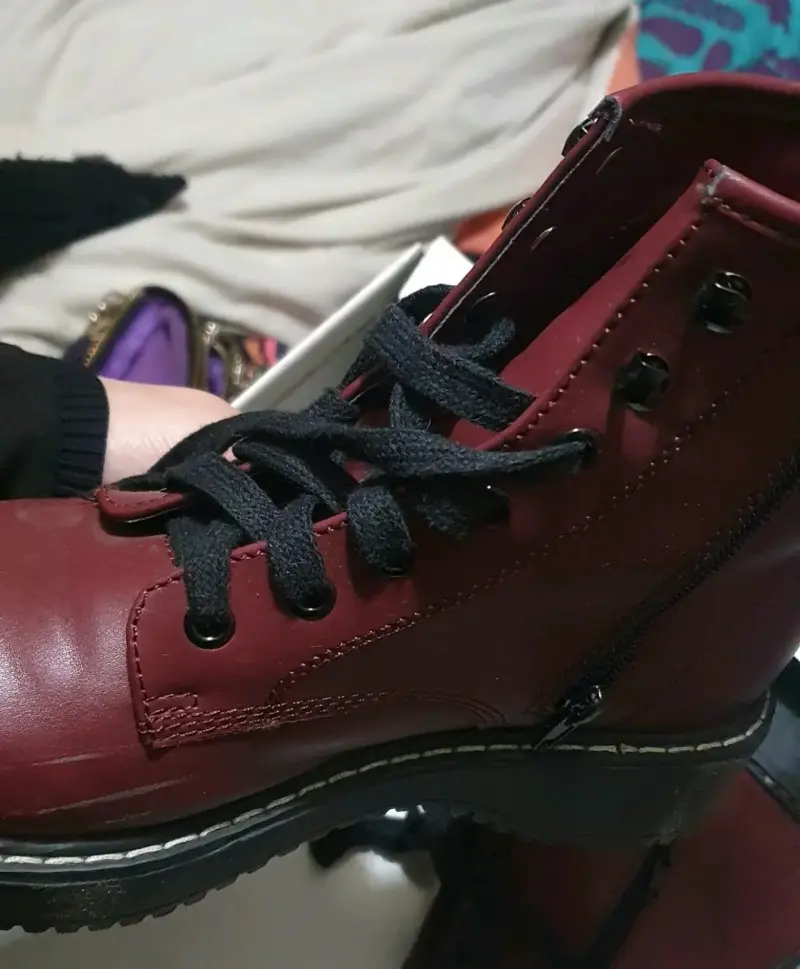 Botines de cuero burdeos con cordones - 3