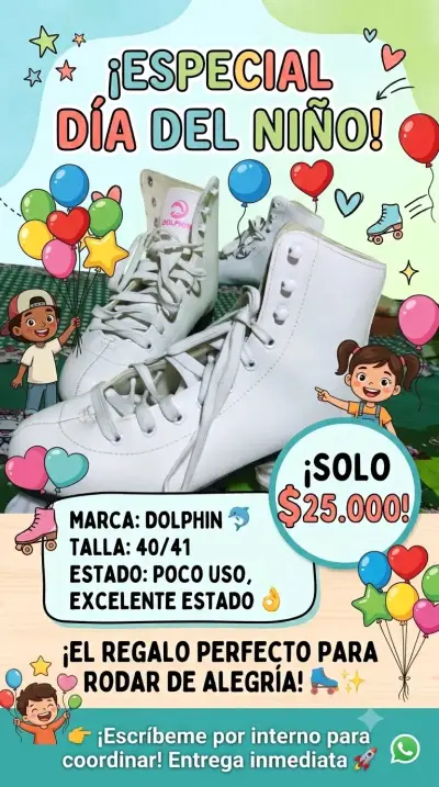 Patines de Cuatro Ruedas Dolphin Blancos Talla 40/41 - miniatura 1