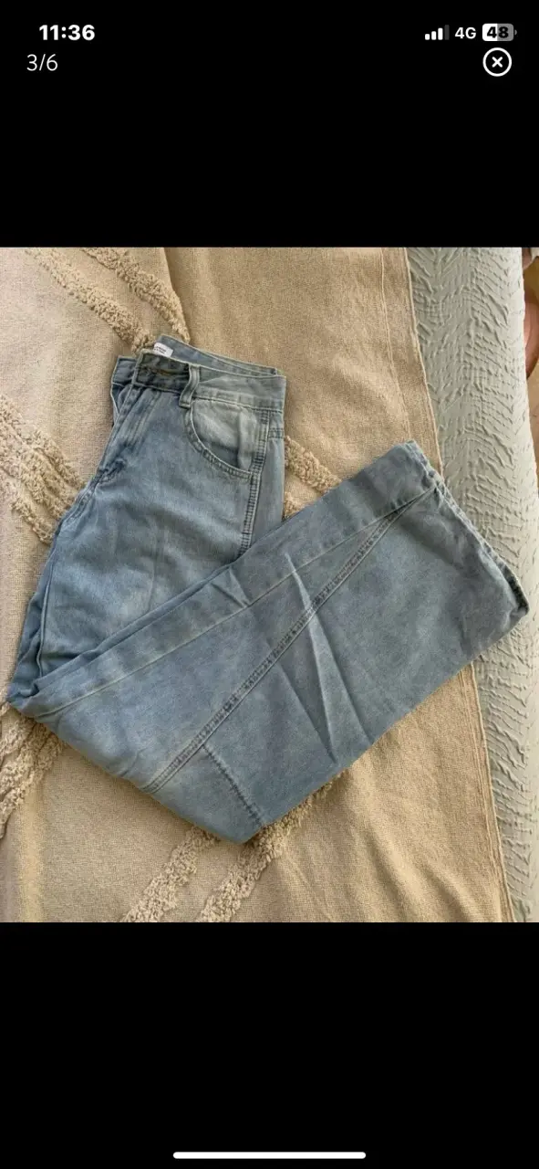 Jeans anchos de mezclilla azul claro - 4