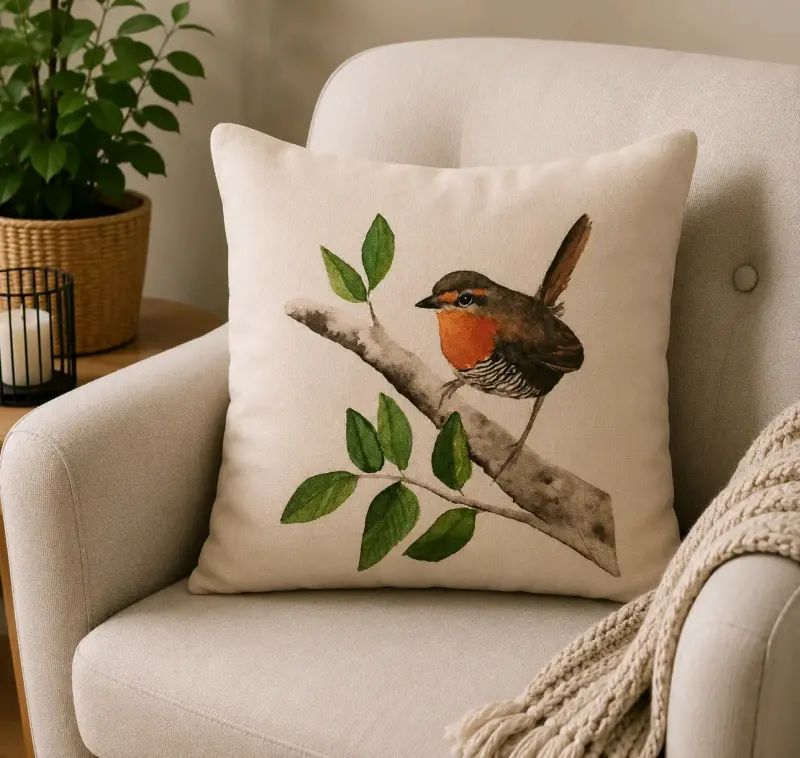 Funda de Cojín Decorativo con Diseño de Aves - 4