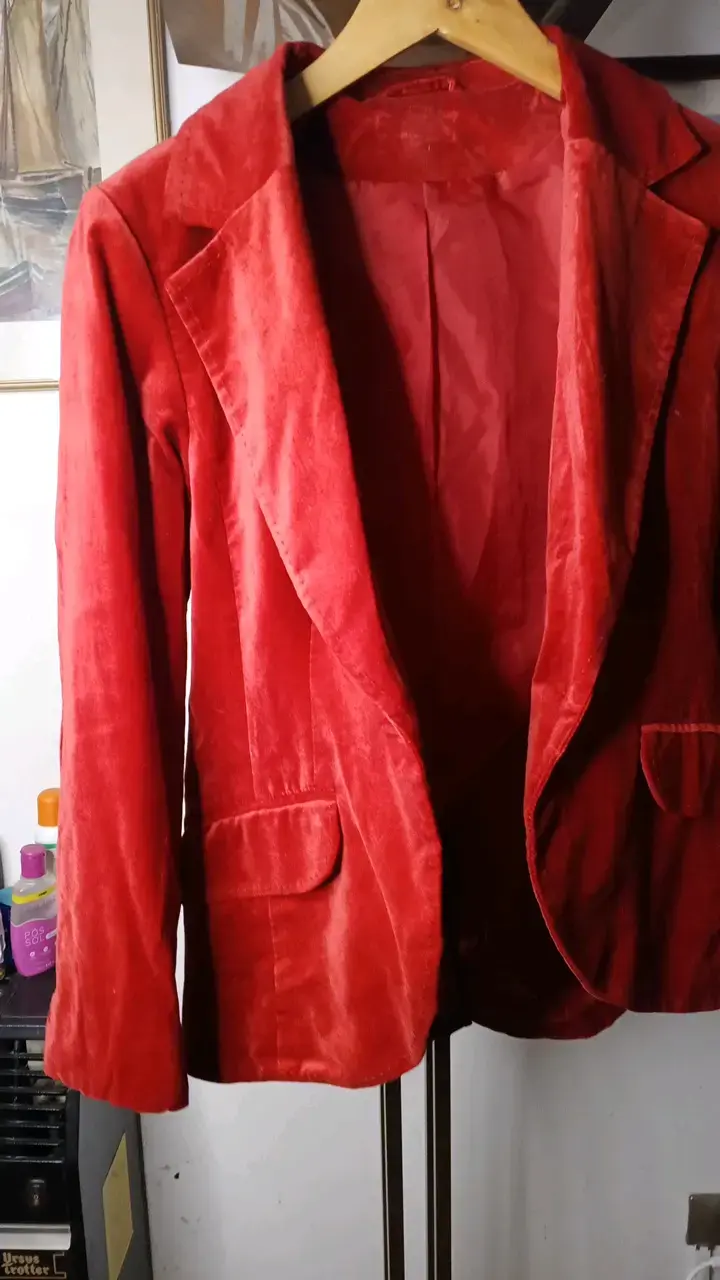 Blazer de terciopelo rojo para mujer - 2