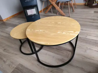 Juego de mesas nido redondas de madera y metal - miniatura 2
