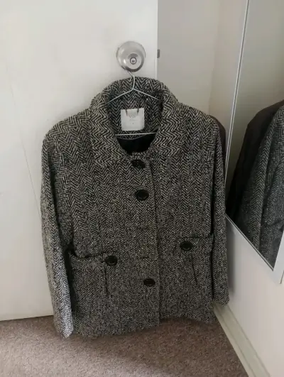Abrigo de lana gris con diseño de espiga - miniatura 1