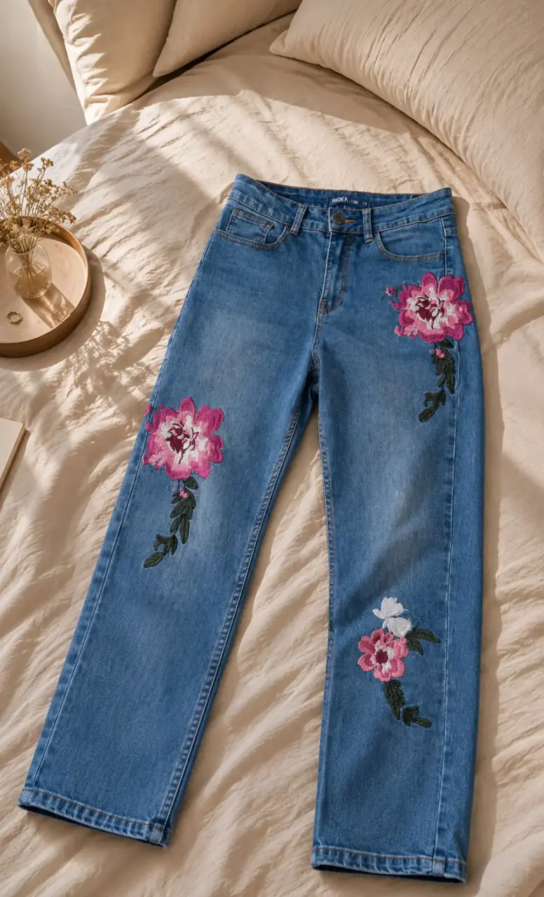 Jeans de mujer con bordado floral - 1