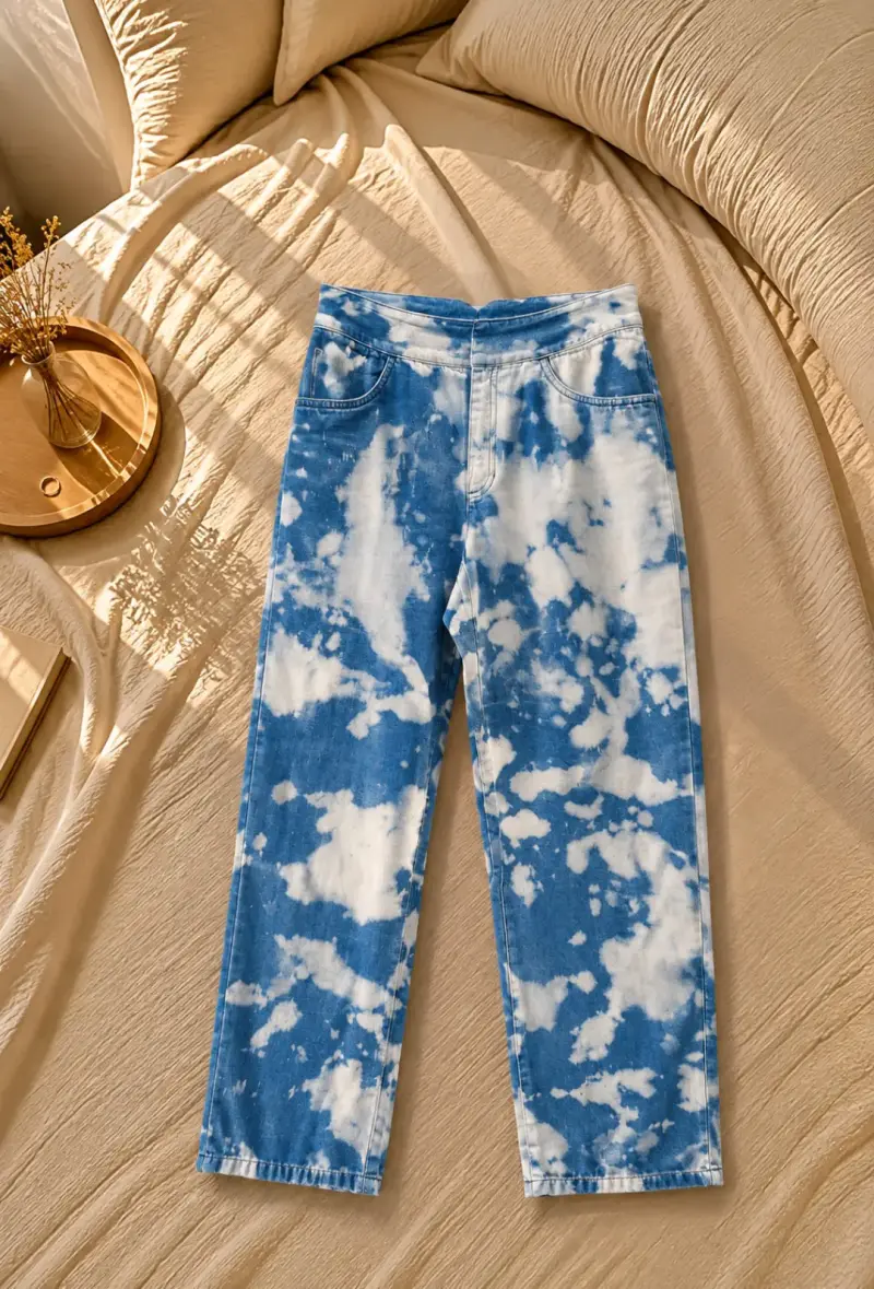 Jeans estilo tie-dye azul y blanco